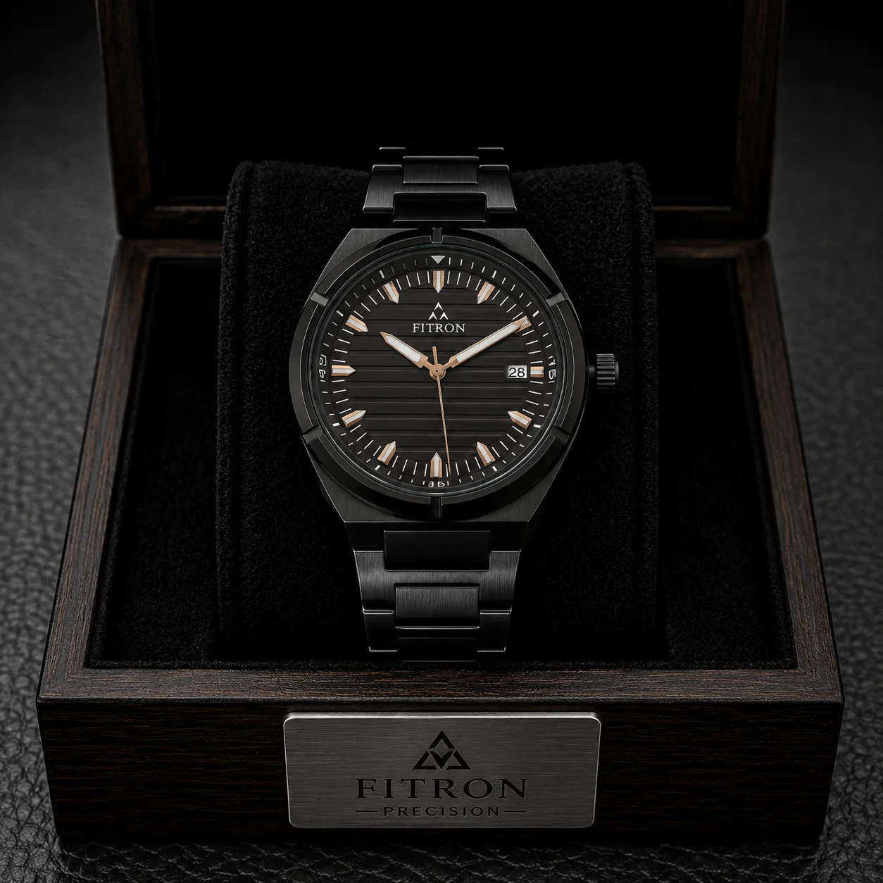 Fitron Gold Accent Black - Luxurious black watch with gold markers